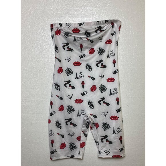 Fashion Nova White Strapless Romper W/ Fun Lipstick & Eye Print Sexy Bodycon XL - Picture 1 of 3